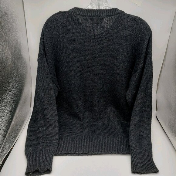 Anytime Glitz Black Sweater Size Medium Floral Red Gems Goth Holiday - Picture 5 of 8